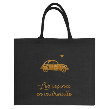 Cabas de plage personnalisé Toile de jute noire